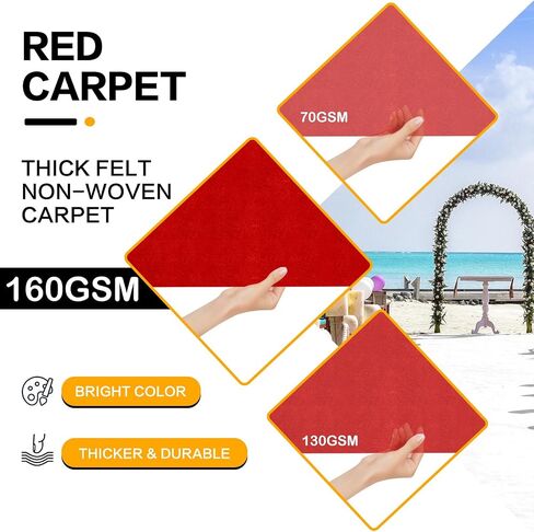 Red Carpet Runner for Party, Premium 160 GSM Felt Non-Woven Fabric Runway Rug for Party Wedding & Special Events,Rolled Package Without Creases (Red, 3X15 ft) in Saudi Arabia