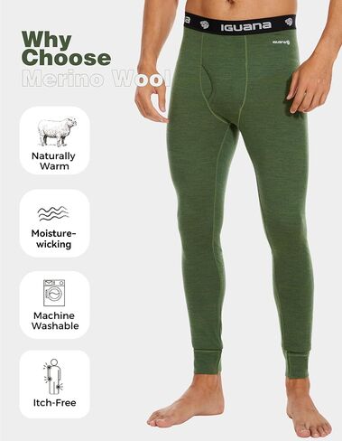 Iguana Mens 100% Merino Wool Base Layer Pants for Ski Lightweight Thermal Underwear Bottom in Saudi Arabia