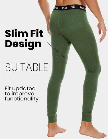 Iguana Mens 100% Merino Wool Base Layer Pants for Ski Lightweight Thermal Underwear Bottom in Saudi Arabia
