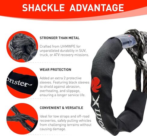 7/8“x30' Kinetic Recovery Rope & 100% Nylon Towing Rope 29,000lbs Breaking Strength with 2 Soft Shackles (40,000lbs), Free Durable Heavy Duty Handbag Off-Road Recovery Kits in Saudi Arabia