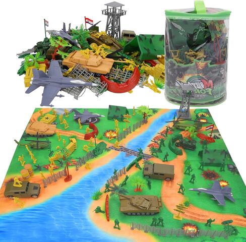 deAO 150Pcs Army Men Playset Toys with Army Men Action Figures, Military Toys with Military Battle Mat, Toy Soldiers for Boys with Tanks,Helicopters, Jeep,Tents,Trucks, Army Toys for Kids Boys Age 3+ in Saudi Arabia
