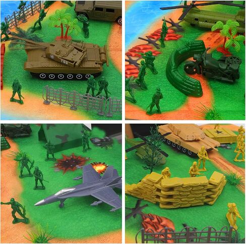 deAO 150Pcs Army Men Playset Toys with Army Men Action Figures, Military Toys with Military Battle Mat, Toy Soldiers for Boys with Tanks,Helicopters, Jeep,Tents,Trucks, Army Toys for Kids Boys Age 3+ in Saudi Arabia