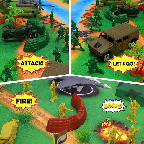 deAO 150Pcs Army Men Playset Toys with Army Men Action Figures, Military Toys with Military Battle Mat, Toy Soldiers for Boys with Tanks,Helicopters, Jeep,Tents,Trucks, Army Toys for Kids Boys Age 3+ in Saudi Arabia