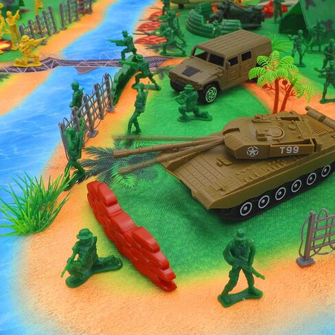 deAO 150Pcs Army Men Playset Toys with Army Men Action Figures, Military Toys with Military Battle Mat, Toy Soldiers for Boys with Tanks,Helicopters, Jeep,Tents,Trucks, Army Toys for Kids Boys Age 3+ in Saudi Arabia