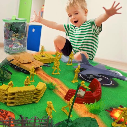 deAO 150Pcs Army Men Playset Toys with Army Men Action Figures, Military Toys with Military Battle Mat, Toy Soldiers for Boys with Tanks,Helicopters, Jeep,Tents,Trucks, Army Toys for Kids Boys Age 3+ in Saudi Arabia