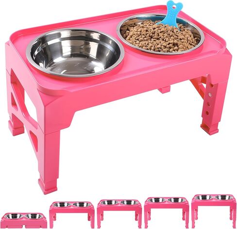 Elevated Dog Bowls with 2 Stainless Steel Dog Food and Water Bowls+Pet Food Scoop Raised Bowl Adjusts to 5 Heights (3.15",8.66",9.84",11.02", 12.2") for Small Medium and Large Dogs Cats (Black) in Kuwait