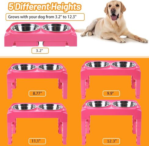 Elevated Dog Bowls with 2 Stainless Steel Dog Food and Water Bowls+Pet Food Scoop Raised Bowl Adjusts to 5 Heights (3.15",8.66",9.84",11.02", 12.2") for Small Medium and Large Dogs Cats (Black) in Kuwait