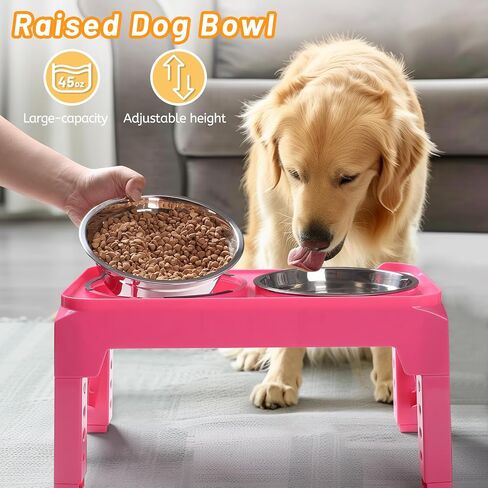 Elevated Dog Bowls with 2 Stainless Steel Dog Food and Water Bowls+Pet Food Scoop Raised Bowl Adjusts to 5 Heights (3.15",8.66",9.84",11.02", 12.2") for Small Medium and Large Dogs Cats (Black) in Kuwait