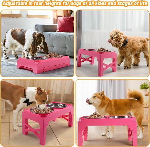Elevated Dog Bowls with 2 Stainless Steel Dog Food and Water Bowls+Pet Food Scoop Raised Bowl Adjusts to 5 Heights (3.15",8.66",9.84",11.02", 12.2") for Small Medium and Large Dogs Cats (Black) in Kuwait