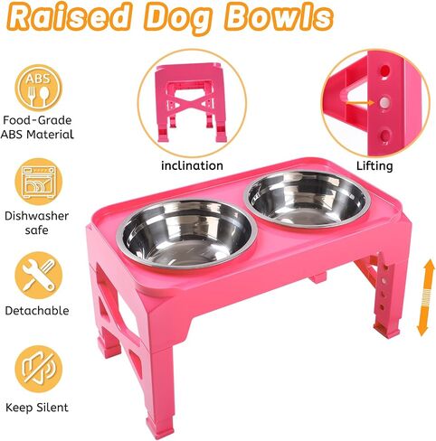 Elevated Dog Bowls with 2 Stainless Steel Dog Food and Water Bowls+Pet Food Scoop Raised Bowl Adjusts to 5 Heights (3.15",8.66",9.84",11.02", 12.2") for Small Medium and Large Dogs Cats (Black) in Kuwait