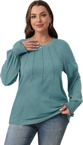 OFEEFAN Women's Tunic Tops Ruffle Sleeve Shirts Pleated Front Blouses Fall Travel Outfits S-3XL in Kuwait