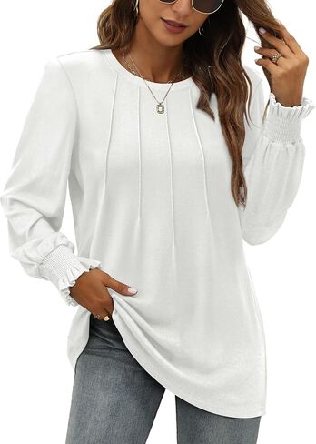 OFEEFAN Women's Tunic Tops Ruffle Sleeve Shirts Pleated Front Blouses Fall Travel Outfits S-3XL in Saudi Arabia