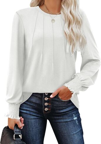 OFEEFAN Women's Tunic Tops Ruffle Sleeve Shirts Pleated Front Blouses Fall Travel Outfits S-3XL in Saudi Arabia