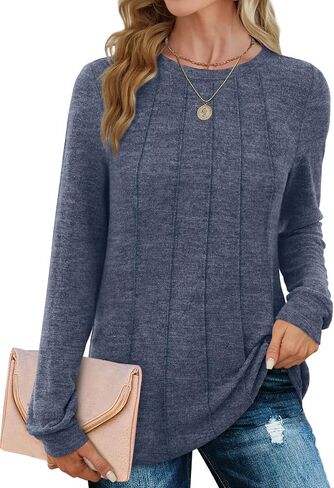 Saloogoe Long Sleeve Shirts for Women Dressy Casual Tops Pleated Front Lightweight Sweaters in Kuwait