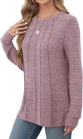 Saloogoe Long Sleeve Shirts for Women Dressy Casual Tops Pleated Front Lightweight Sweaters in Kuwait
