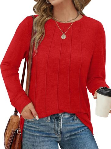 Saloogoe Long Sleeve Shirts for Women Dressy Casual Tops Pleated Front Lightweight Sweaters in Kuwait