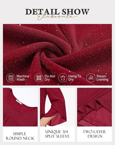 Bebonnie Women's Ruffle 3/4 Sleeve Elegant Dressy Blouses Crew Neck Double Layers Mesh Tunic Tops in Saudi Arabia