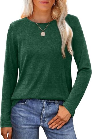 WIHOLL Womens Long Sleeve T Shirts 2024 Boat Neck Casual Basic Tshirt Fall Tops Fitted Ladies Blouses in Kuwait