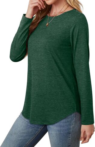 WIHOLL Womens Long Sleeve T Shirts 2024 Boat Neck Casual Basic Tshirt Fall Tops Fitted Ladies Blouses in Kuwait