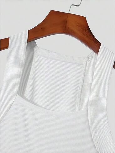 OYOANGLE Men's Square Neck Sleeveless Ribbed Knit Tank Top Slim Fit Solid Muscle Tops in Saudi Arabia