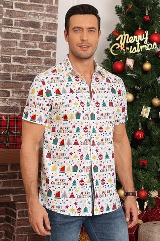 قميص Aiyino Christmas Hawaiian بتصميم عطلة احتفالية مثالي للحفلات والإجازات والهدايا in Kuwait