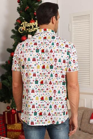 قميص Aiyino Christmas Hawaiian بتصميم عطلة احتفالية مثالي للحفلات والإجازات والهدايا in Kuwait