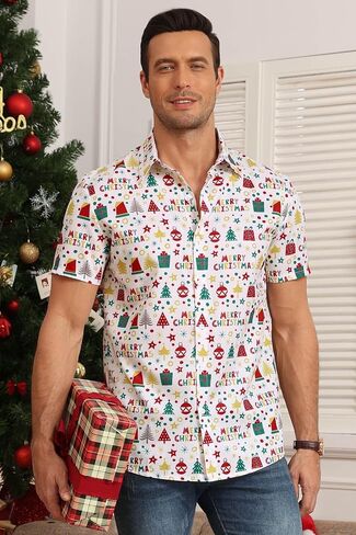 قميص Aiyino Christmas Hawaiian بتصميم عطلة احتفالية مثالي للحفلات والإجازات والهدايا in Kuwait