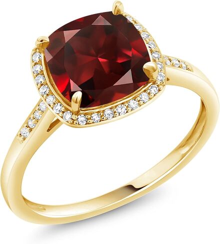 Gem Stone King خاتم خطوبة من الذهب الأصفر عيار 10 قيراط على شكل وسادة 8 مم من الأحجار الكريمة والألماس المميز هالو | خاتم وعد الذكرى السنوية للزفاف للنساء | متوفر بمقاسات 5، 6، 7، 8، 9 in Saudi Arabia