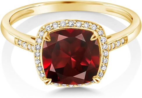 Gem Stone King خاتم خطوبة من الذهب الأصفر عيار 10 قيراط على شكل وسادة 8 مم من الأحجار الكريمة والألماس المميز هالو | خاتم وعد الذكرى السنوية للزفاف للنساء | متوفر بمقاسات 5، 6، 7، 8، 9 in Saudi Arabia