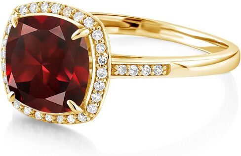 Gem Stone King خاتم خطوبة من الذهب الأصفر عيار 10 قيراط على شكل وسادة 8 مم من الأحجار الكريمة والألماس المميز هالو | خاتم وعد الذكرى السنوية للزفاف للنساء | متوفر بمقاسات 5، 6، 7، 8، 9 in Saudi Arabia