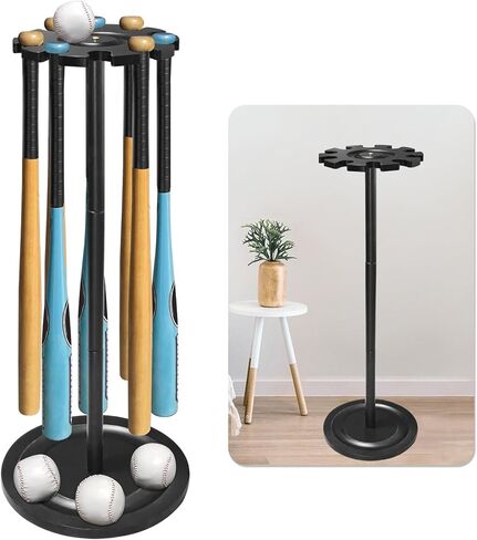 حامل عرض حامل مضرب البيسبول TP، رف عرض البيسبول، رف رف حامل مضرب البيسبول من الخشب الصلب، منظم تخزين مضرب البيسبول، حامل 10 مضارب (أسود) in Kuwait