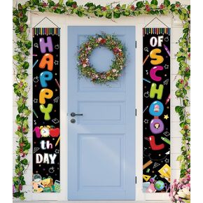 100th Day of School Decorations-Happy 100 Days Porch Sign for Kids Preschool Primary School Kindergarten Party Supplies(White)