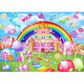 Mocsicka Sweet Candyland خلفية Lollipop أحلى حلوى موضوع ديكور حفلة عيد ميلاد للفتيات حلوى الآيس كريم قلعة قوس قزح لافتة حفلات أحلى يوم ديكورات الحائط (82 بوصة × 60 بوصة)