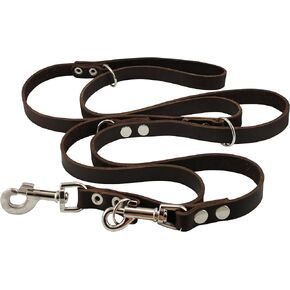 Dogs My Love 6 Way European Multifunctional Genuine Leather Dog Leash, Adjustable Schutzhund Lead Dark Brown 49"-94" Long, 3/4" Wide (18 mm) Large