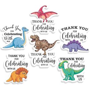 Cute Thank You for Celebrating with Us Dinosaur Baby Shower Thank You Stickers Labels,Dinosaur Party Stickers for Dinosaur Theme Baby Shower Birthday Party Favor Label Decorations(10 in,60 Labels)