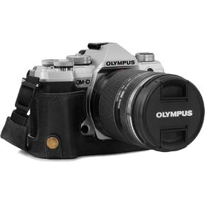 MegaGear MG1865 Ever Ready Genuine Leather Camera Half Case Compatible with Olympus OM-D E-M5 Mark III - Brown