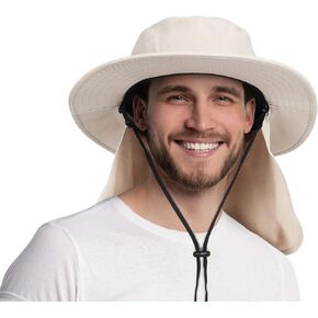 قبعة شمس Tirrinia مع غطاء للرقبة للرجال، قبعة صيد بحافة عريضة، عامل حماية من الأشعة فوق البنفسجية 50+ قبعات مقاومة للماء قابلة للطي، صيد الأسماك والتخييم والمشي لمسافات طويلة in Kuwait