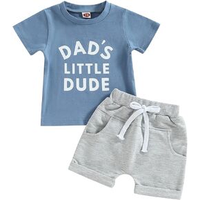 Daddys Boy Baby Clothes Dad's Little Dude Short Sleeve Shirts and Drawstring Shorts Toddler Summer Cute Outfit