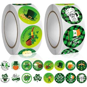 1000 Pieces St. Patrick Day Stickers Roll Cute Shamrock Leprechaun Beer Gold Coins Labels Teacher Reward Stickers Lucky Irish Decals Seals for Classroom Preschool