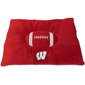 Pets First NCAA PET Bed - Wisconsin Badgers Soft & Cozy Plush Pillow Bed. - Football Dog Bed. Cuddle, Warm Collegiate Mattress Bed for Cats & Dogs, One Size, WI-3188