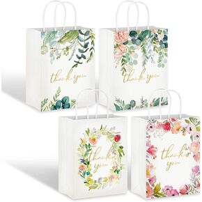 Whaline 16Pcs Thank You Gift Bags Floral Design Gift Bags with Handles Wedding Small Paper Bags for Business Shopping Boutique Gifts,Birthday Party,Baby Shower,Wedding Celebration,6.3 x 8.7 x 3.1in