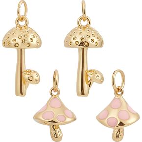 Beebeecraft 8Pcs 2 Style 18K Gold Plated Mushroom Charms Enamel Pink Mushroom Pendant Charms with Jump Ring for Jewelry Making Necklace Bracelet DIY Crafts