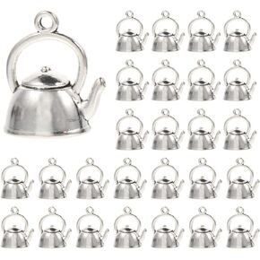 Yardwe 50pcs Metal Teapot Charms Ancient Silver Teapot Shape Pendant Kettle Figurine Tibetan Vintage Tea Kettle Charm Pendants for Jewelry Making Necklace Bracelet Earring Bulk