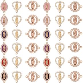 36Pcs Virgin Mary Charm Religion Enamel Alloy Pendant Bulk Virgen de Guadalupe Rhinestone Connector Charm for DIY Mexican Bracelet Jewelry Making