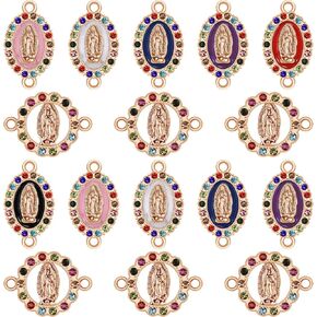 36Pcs Virgin Mary Charm Religion Enamel Alloy Pendant Bulk Virgen de Guadalupe Rhinestone Connector Charm for DIY Mexican Bracelet Jewelry Making