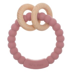 Baby Teether, One Piece Design Silicone & Beech Teething Ring Toy for Babies, BPA Free (Power Rose)