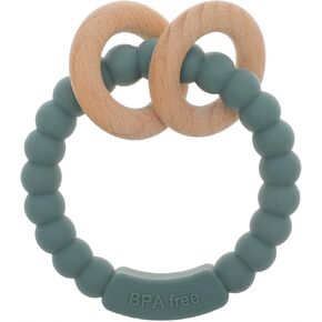 Baby Teether, One Piece Design Silicone & Beech Teething Ring Toy for Babies, BPA Free (Power Rose)