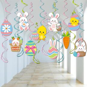 16 Pcs Easter Decorations Hanging Swirls, NO-DIY Easter Party Bunny Eggs Hanging Ceiling Decorations, Easter Spring Party Supplies Whirls Glitter Foil Ceiling Swirls in Kuwait