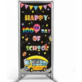 Happy 100th Day of School Door Cover Decorations, School Banner for Kids Kindergarten Pre-School Primary School Decorations Supplies