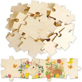 50 Piece Blank Wooden Puzzle Jumbo Size, Each Piece is 4x3.2 Inches to Draw on, Unfinished Freeform Large Jigsaw Puzzle Pieces for Arts & Crafts, Natural Wood Puzzle Pieces for DIY